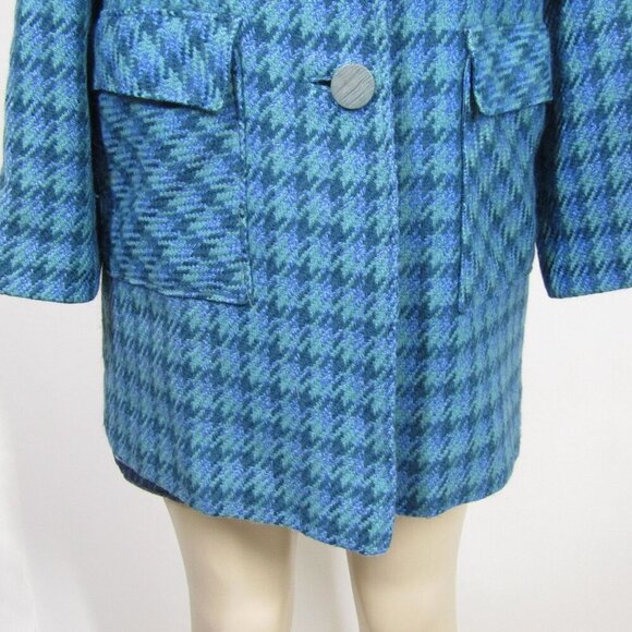 VTG 60s Houndstooth M L Plaid Wool Tweed Mod Academia Preppy Car Coat Classic - Picture 3 of 13